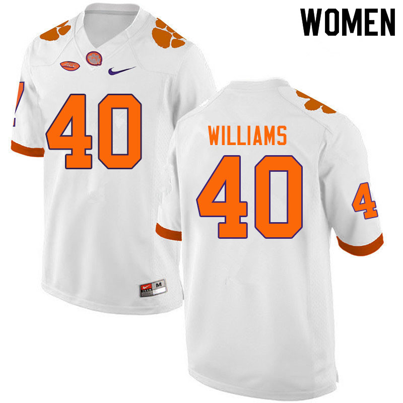 Women #40 Greg Williams Clemson Tigers College Football Jerseys Sale-White